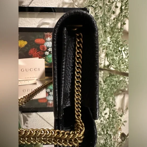 GUCCI Dollar Calfskin Garden Mystic Cat Chain Wallet in Black authentic new box - Picture 8 of 12